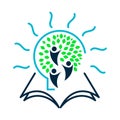 Education logo with open book and abstract student lines