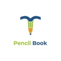 Education Logo Pencil leaf Illustration with Green pencil and blue book Idea for Education Concept, Ecological Education Concept,