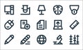 Education material line icons. linear set. quality vector line set such as abacus, globe, pencil, microscope, pencil, mouse,