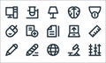 Education material line icons. linear set. quality vector line set such as abacus, globe, pencil, microscope, pencil, mouse,