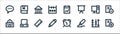 Education material line icons. linear set. quality vector line set such as add file, pencil, pencil, school, bank, report, book