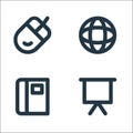 Education material line icons. linear set. quality vector line set such as whiteboard, book, globe