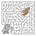 Education Maze or Labyrinth Game for Children with Cute Elephant and Peanuts