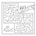 Education Maze or Labyrinth Game for Preschool Children. Puzzle. Coloring Page Outline Of cat with toy mouse. Royalty Free Stock Photo