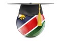 Education in Namibia concept. Namibian flag with graduation cap, 3D rendering