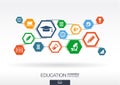 Education network. Hexagon abstract background