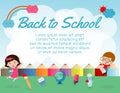 Education object on back to school background, back to school, Kids jumping, education concept, Template for advertising brochure