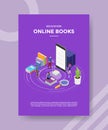 Education online books people around smartphone stack book router server for template of banners, flyer, books cover, magazines