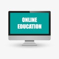 Education online concepts. Laptop with a graduation cap on screen sketch icon. Distance online learning at computer symbol vector Royalty Free Stock Photo