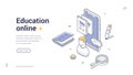 Education Online And E-Learning Platform Isometric Banner Vector Web Page Illustration Royalty Free Stock Photo