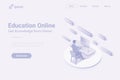 Education Online Isometric Flat white monochrome vector concept