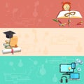 Education, online learning, school subjects, vector banners