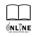 Education online line symbol with writ. Design vector