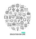 Education Online Round Design Template Thin Line Icon Concept. Vector