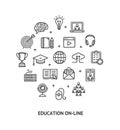 Education Online Sign Round Design Template Thin Line Icon Banner. Vector