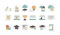 Education online symbols. Special learning courses school university with distance work online tutorials vector thin