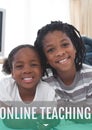 Education and online teaching text and girls smiling