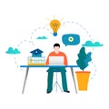 Education, online training courses, distance education vector illustration. Internet studying, online book, tutorials, e-learning, Royalty Free Stock Photo