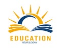 Education. An open book and the sun. Logo, brand, or sticker template for websites, apps, and theme design Royalty Free Stock Photo