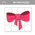 Education paper game for children, Pink Bow. My first puzzle
