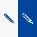 Education, Pen, Pencil Line and Glyph Solid icon Blue banner Line and Glyph Solid icon Blue banner Royalty Free Stock Photo