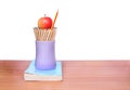 education pencil,book and apple art on background.