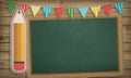 Education, pencil label and blank sign Blackboard, copy space Royalty Free Stock Photo