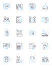 Education policy linear icons set. Accountability, Accreditation, Achievement, Adaptation, Assessment, Attainment