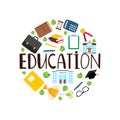 Education round banner with stationery Royalty Free Stock Photo