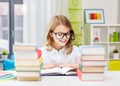 happy smiling student girl reading book at home Royalty Free Stock Photo