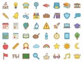 Education and School Icon Set Featuring Colorful Flat Line Art Symbols for E-learning and Classroom Royalty Free Stock Photo