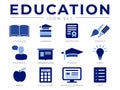 Education School Icon Set. Literature, Learning, Certificate, Creativity, Professor, Presentation, Student, Ideas, Calculation,