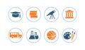 Education and school icons. Set of round buttons Royalty Free Stock Photo