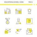 Education and School outline and yellow background icon collection