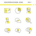 Education and School outline and yellow background icon collection