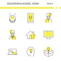Education and School outline and yellow background icon collection