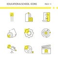 Education and School outline and yellow background icon collection