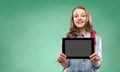 Student girl with school bag and tablet computer Royalty Free Stock Photo