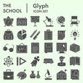 Education and school solid icon set, study symbols set collection or vector sketches. Knowledge signs set for computer