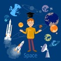 Education schoolboy studying astronomy and space Royalty Free Stock Photo