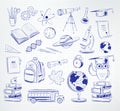 Education and science blue ink pen doodles Royalty Free Stock Photo