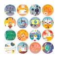 Education and science flat circle icons set. Subjects and scientific disciplines. Royalty Free Stock Photo
