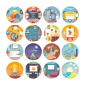 Education and science flat circle icons set. Subjects and scientific disciplines. Vector icon collection.