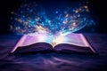 Education shine literature magical school open light dark library glowing book text Royalty Free Stock Photo