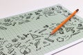 Education sketch design on notebook with copy space. Education concept thinking doodles icons set. Royalty Free Stock Photo