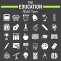 Education solid icon set, school sign collection