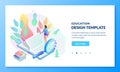 Education, study landing page banner design. Girl reading book. Vector isometric illustration. E-book library concept Royalty Free Stock Photo