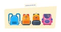 Education and study, school bag luggage, backpacks with school supplies.