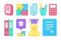 Education studying analyzing brainstorming bachelor student stationery set 3d icon realistic vector