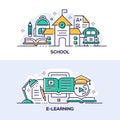 Education and studying linear banner templates set